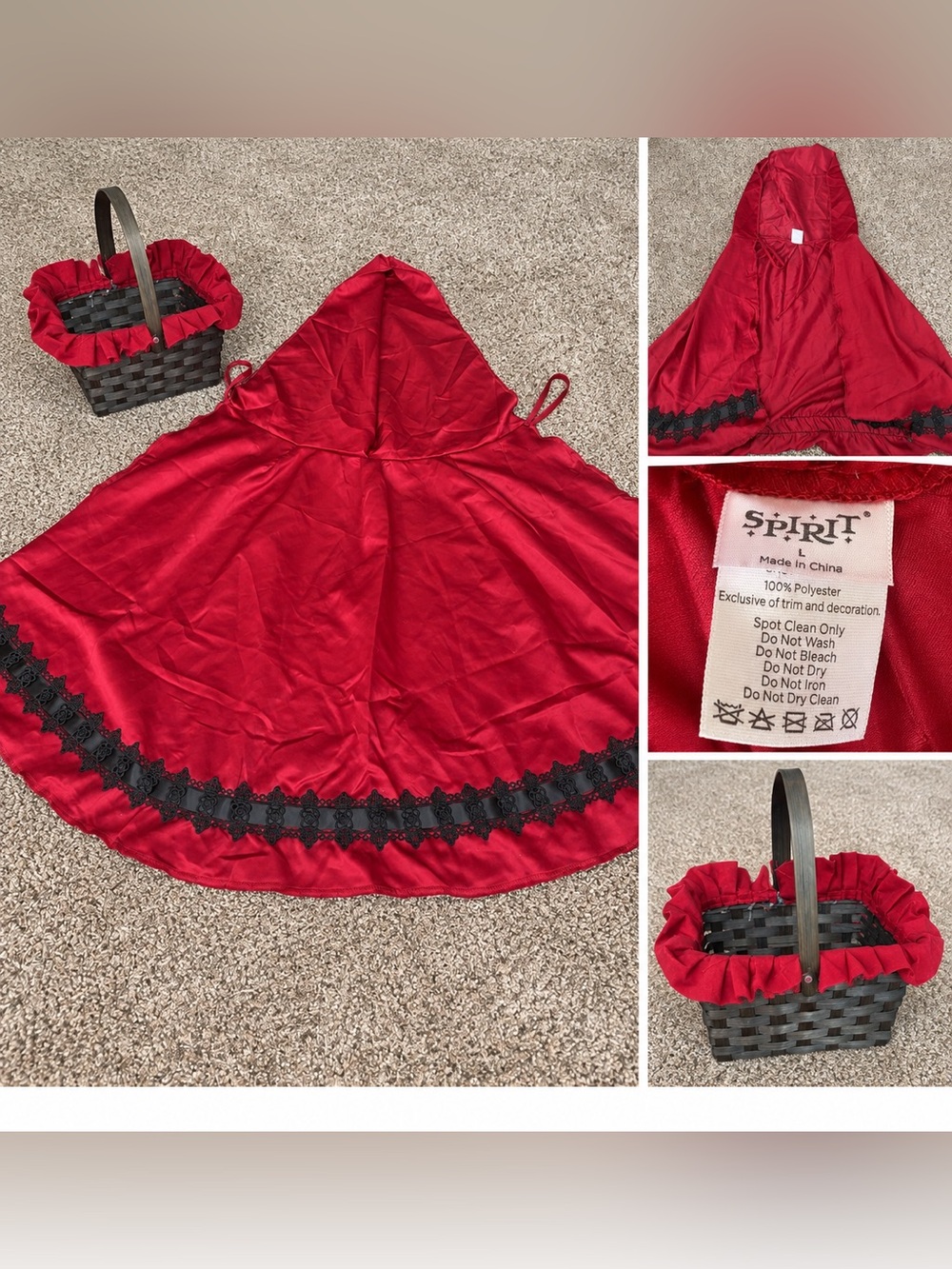 Spirit Halloween Little Red Riding Hood Cape & Basket Costume Set – Size Large